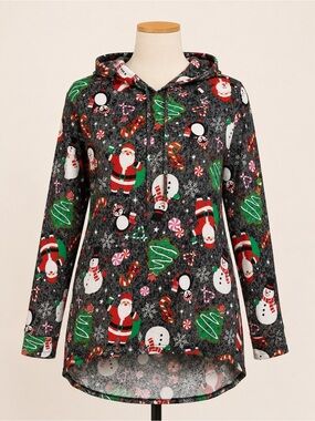 eye candy Black Holiday Hooded Tunic with Green and Red Accents